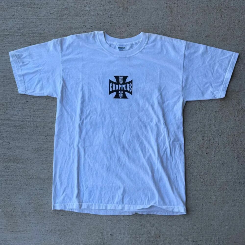 Vintage West Coast Choppers Iron Cross T Shirt Mens Large Long Beach CA White